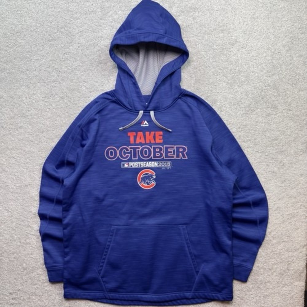 Majestic Chicago Cubs Take October 2015 Hoodie Men's Large Royal Therma Base MLB